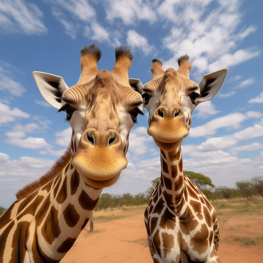 Două girafe în picioare pe un câmp