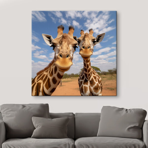 Două girafe în picioare pe un câmp Două girafe în picioare pe un câmp