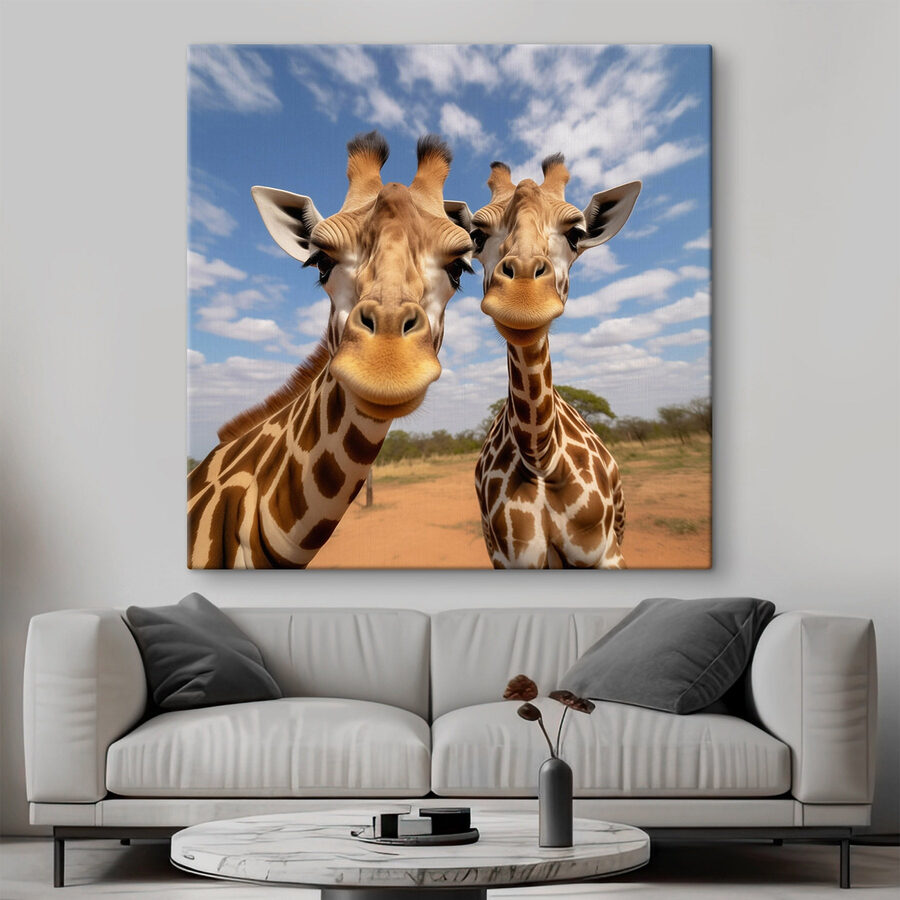 Două girafe în picioare pe un câmp