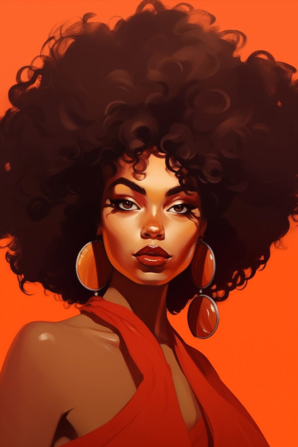 Femeie cu păr afro mare și cercei Femeie cu păr afro mare și cercei