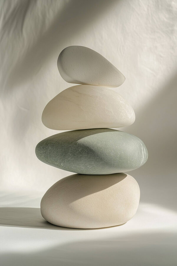 Stack of rocks on a white surface