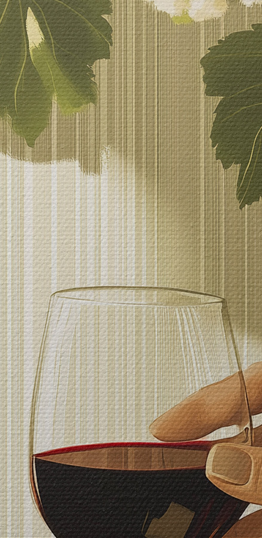O mână care ține un pahar de vin lângă o sticlă de vin