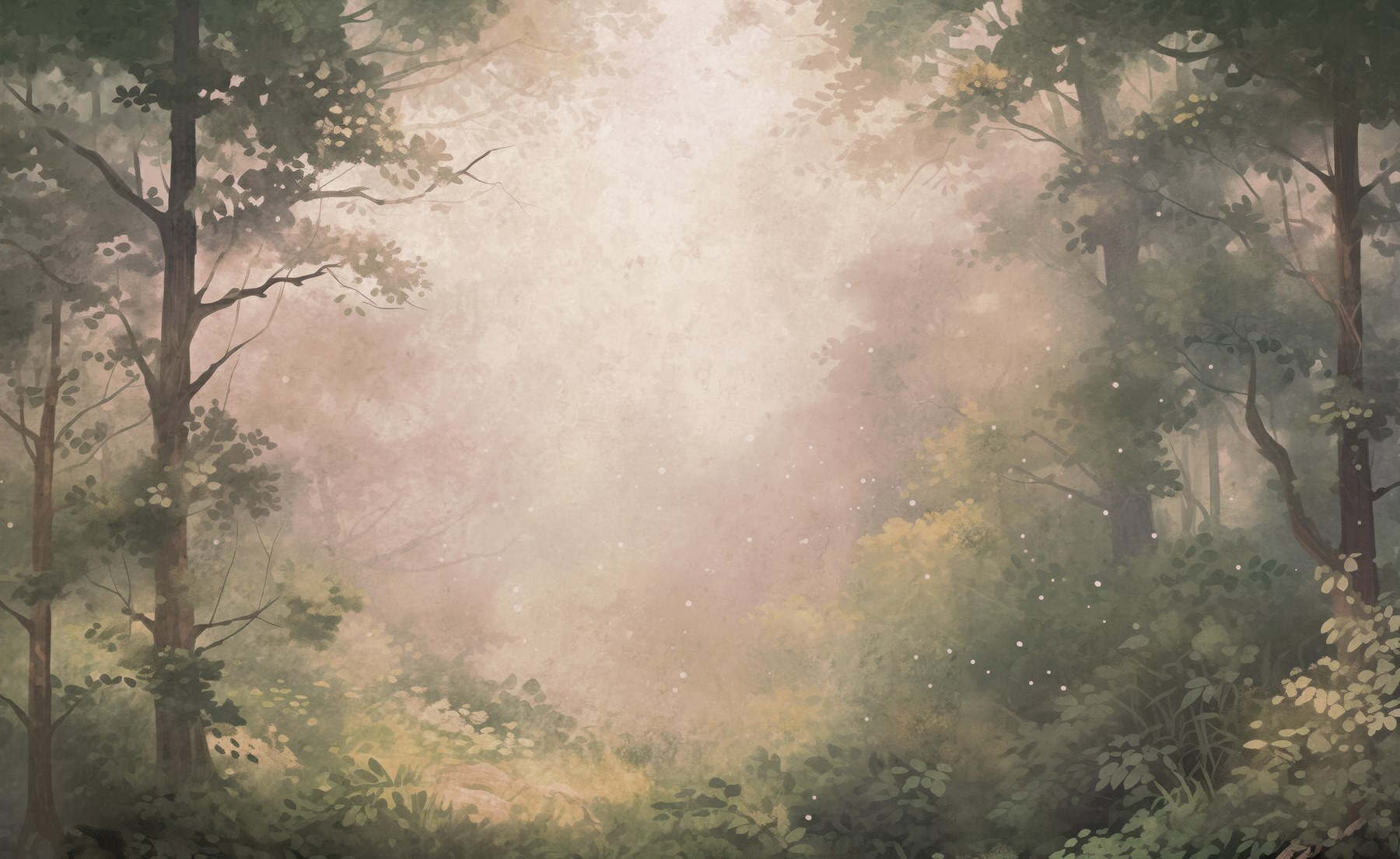 Foggy forest with trees and plants