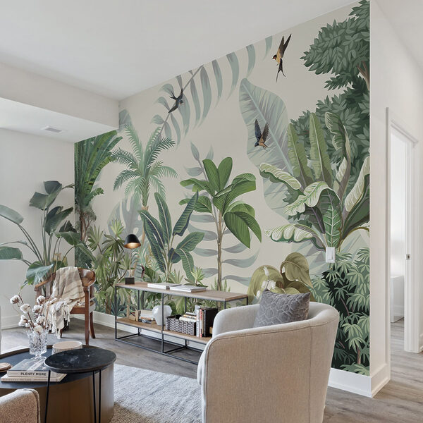 Wallpaper cu plante tropicale și păsări Wallpaper cu plante tropicale și păsări