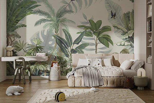 Wallpaper cu plante tropicale și păsări Wallpaper cu plante tropicale și păsări