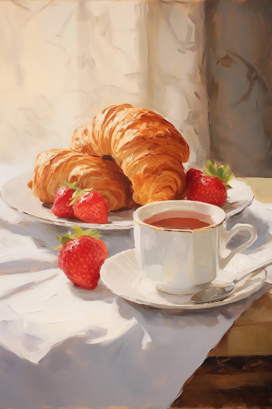 Croissant și căpșuni pe o farfurie