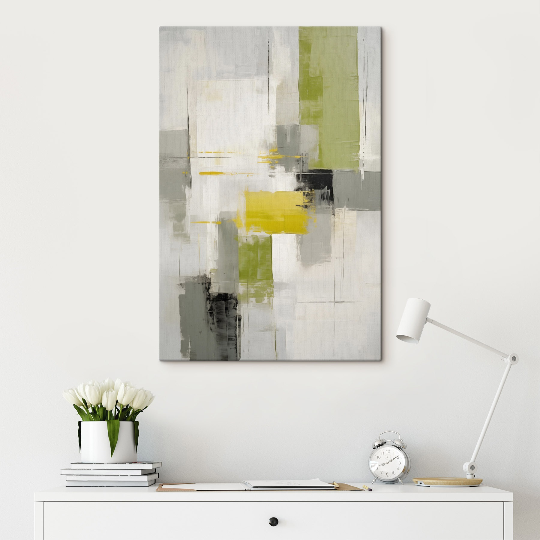 Painting of a grey and yellow art Painting of a grey and yellow art