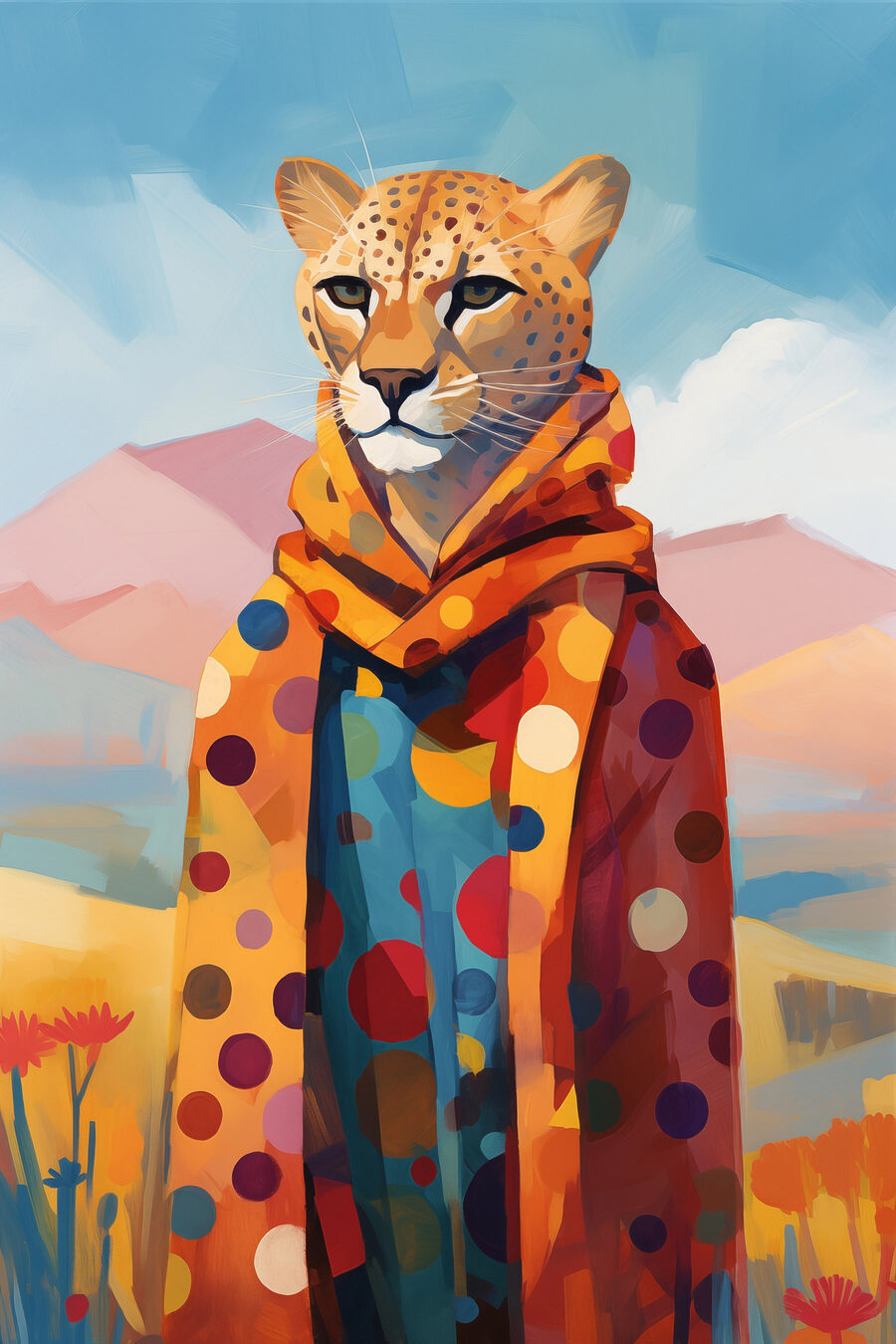 Cheetah purtând o eșarfă