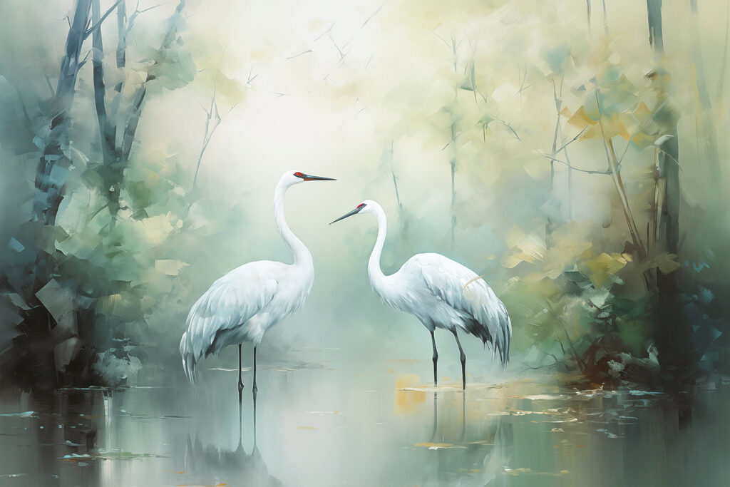Couple of white birds in a pond Couple of white birds in a pond