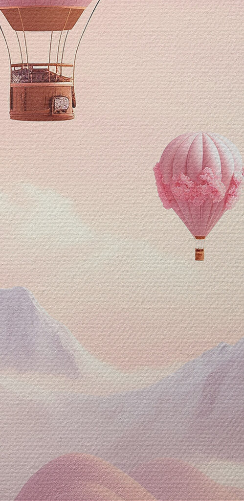 Hot air balloons with cherry blossoms