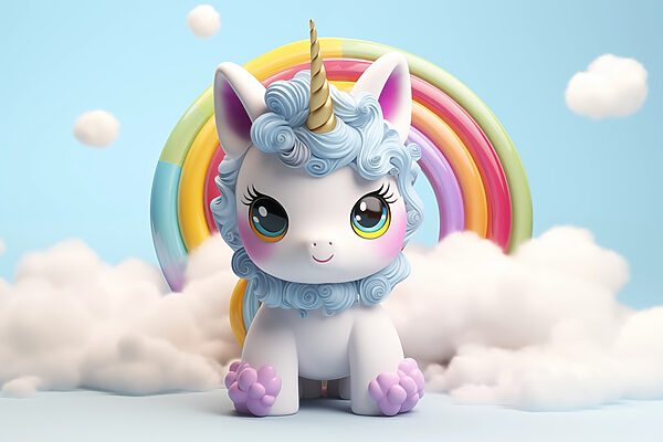 Jucărie unicorn cu un curcubeu în fundal Jucărie unicorn cu un curcubeu în fundal