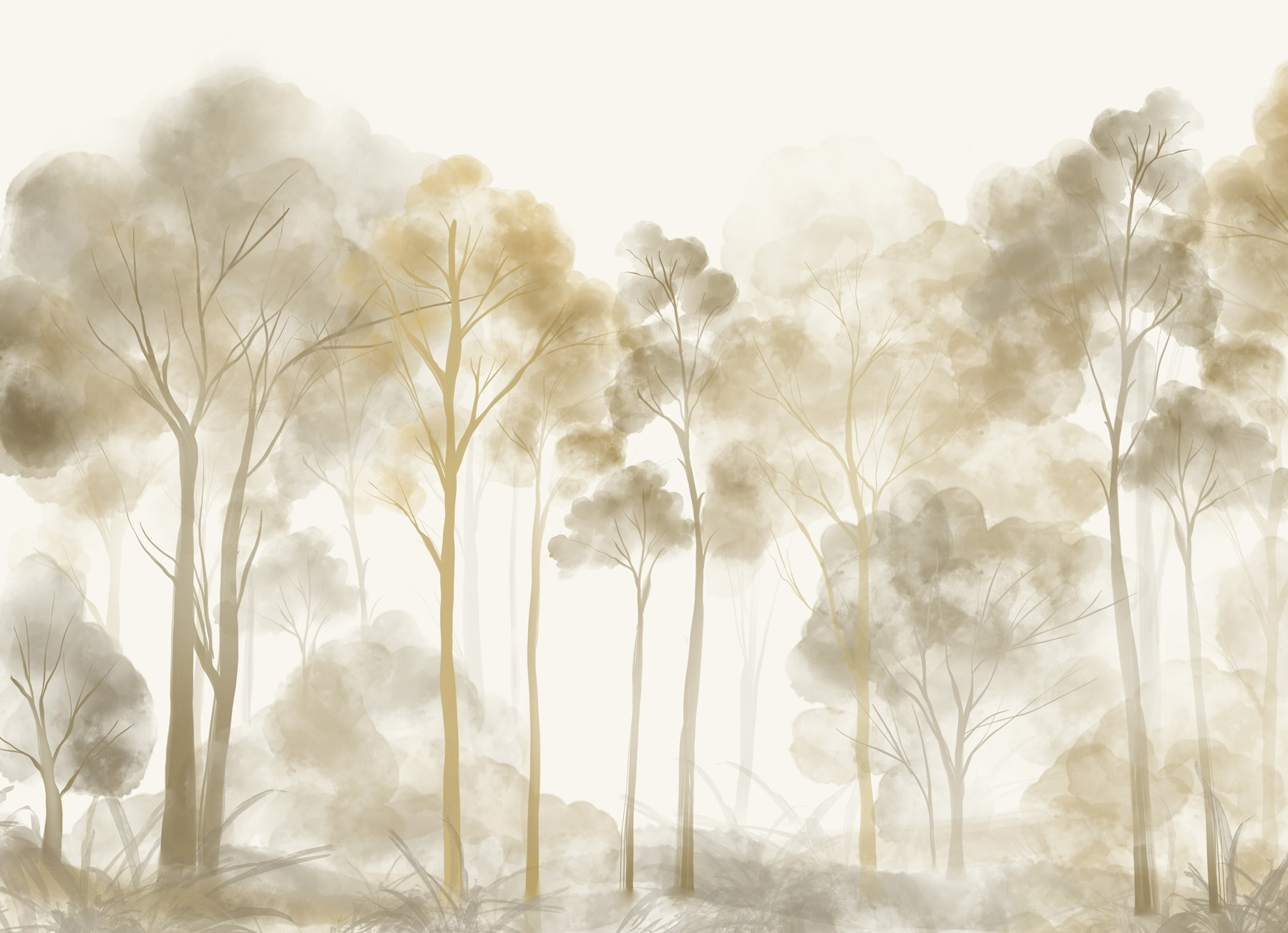 Group of trees in a foggy forest