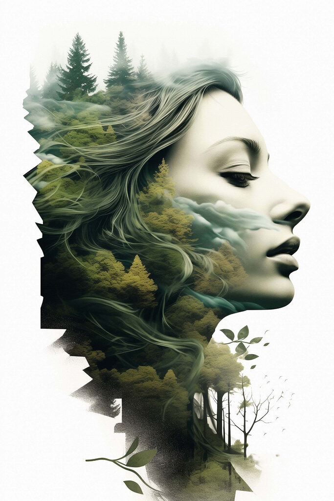 Woman's face with trees and clouds Woman's face with trees and clouds