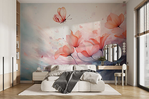 Fluture zburând peste flori Fluture zburând peste flori