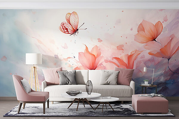 Fluture zburând peste flori Fluture zburând peste flori