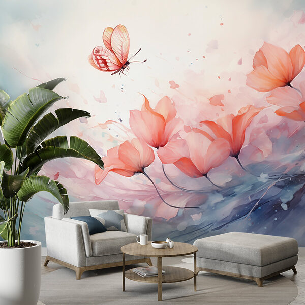 Fluture zburând peste flori Fluture zburând peste flori