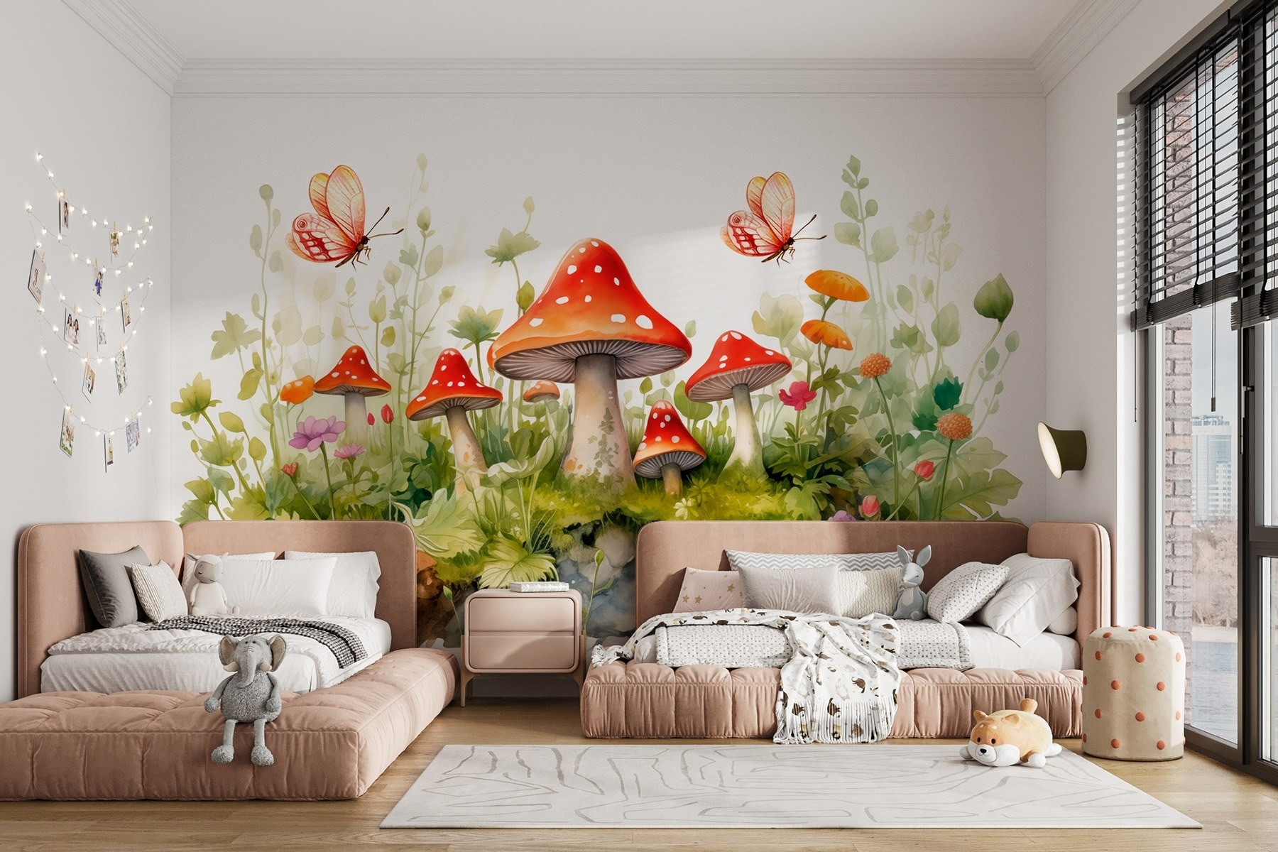 Painting of mushrooms and butterflies Painting of mushrooms and butterflies
