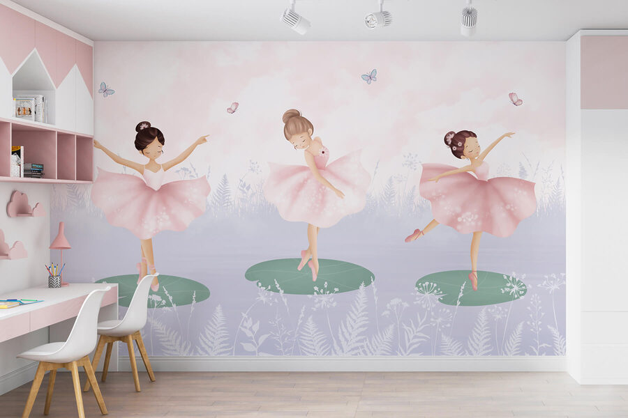 Fototapet Grup de fete în fuste tutu dansând pe liliac - imagine 2