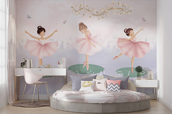 Grup de fete în fuste tutu dansând pe liliac Grup de fete în fuste tutu dansând pe liliac
