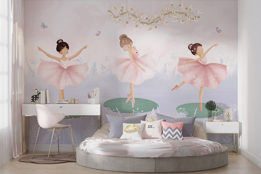 Fototapet Grup de fete în fuste tutu dansând pe liliac - imagine 4