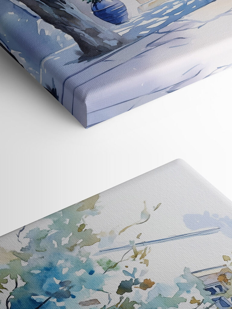 Watercolor of a building with a tree and a balcony