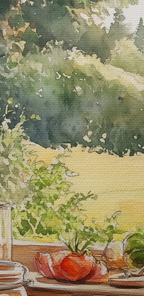Watercolor of jars of food on a window sill