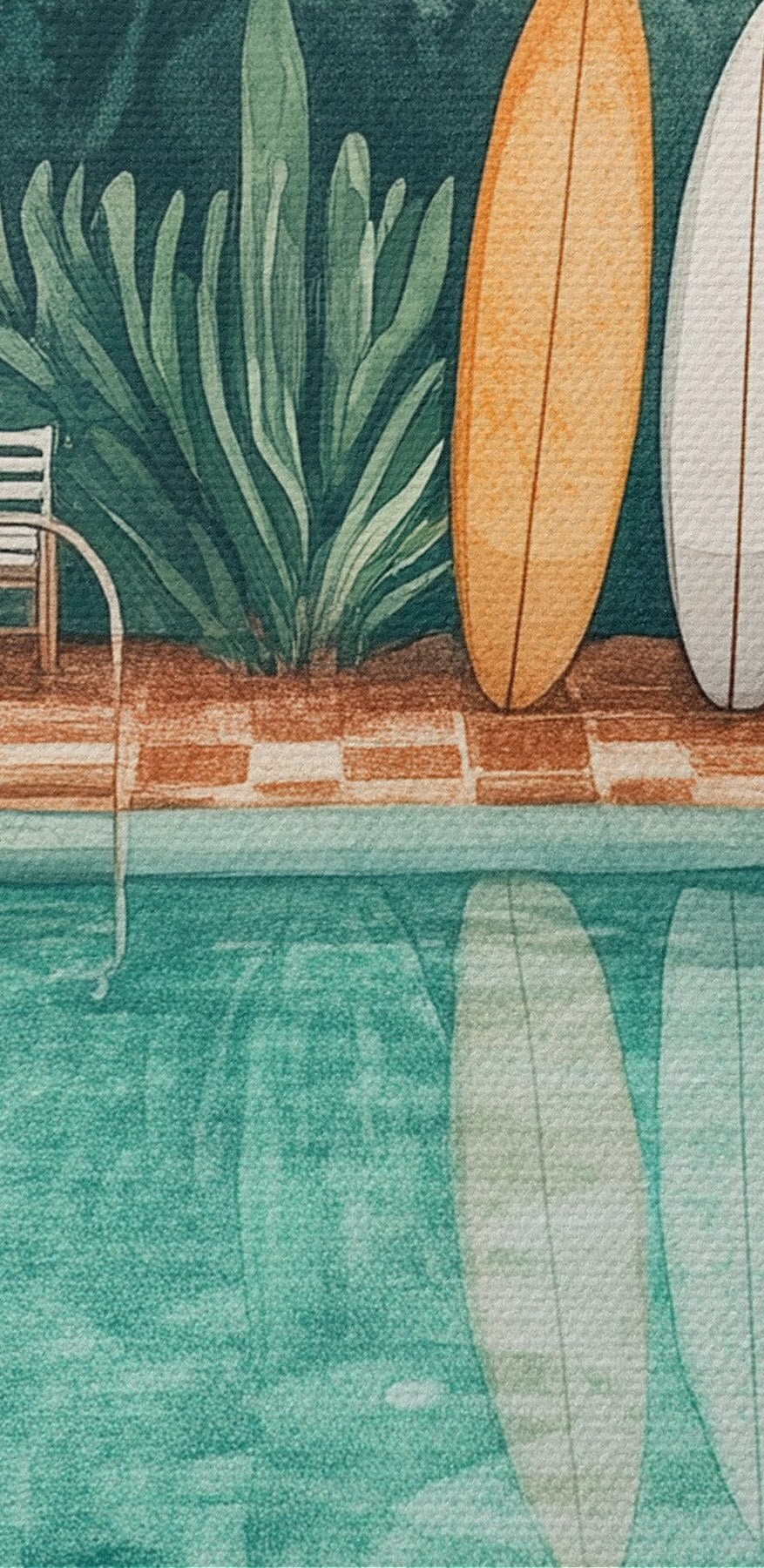 Piscină cu scaune și plăci de surf în mijloc Piscină cu scaune și plăci de surf în mijloc