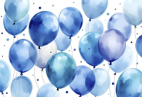 Group of blue and white balloons