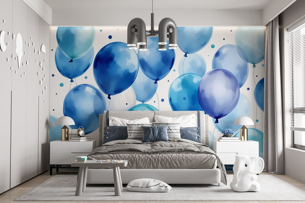 Group of blue and white balloons