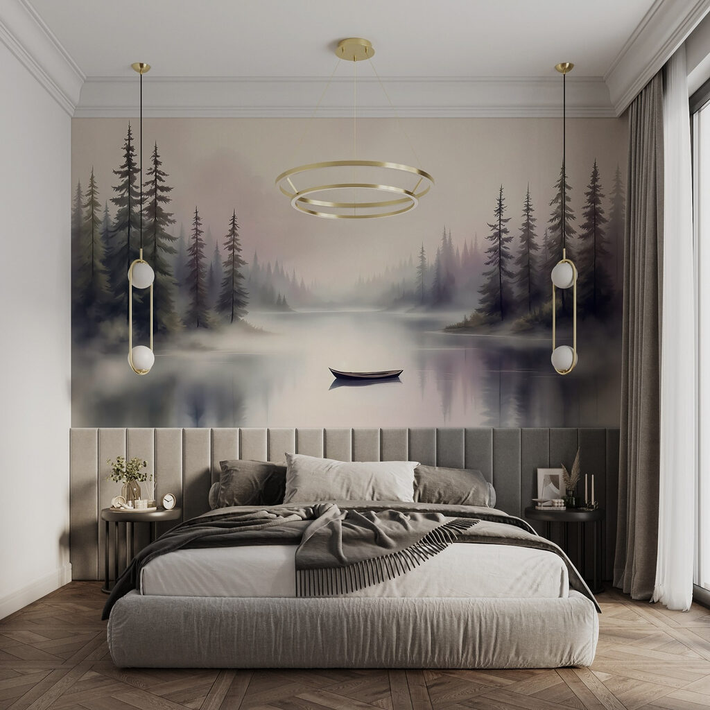 Boat on a lake with trees in the background