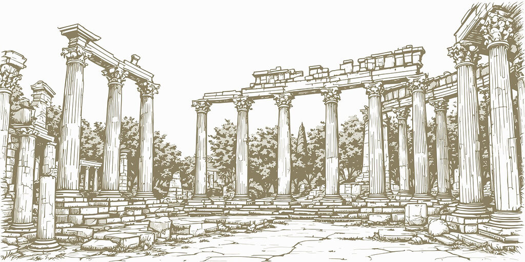 Desenul unei structuri de piatră cu coloane Desenul unei structuri de piatră cu coloane