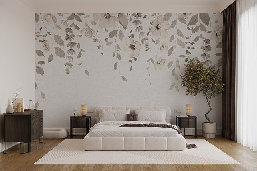 Design botanic moale pe fundal alb