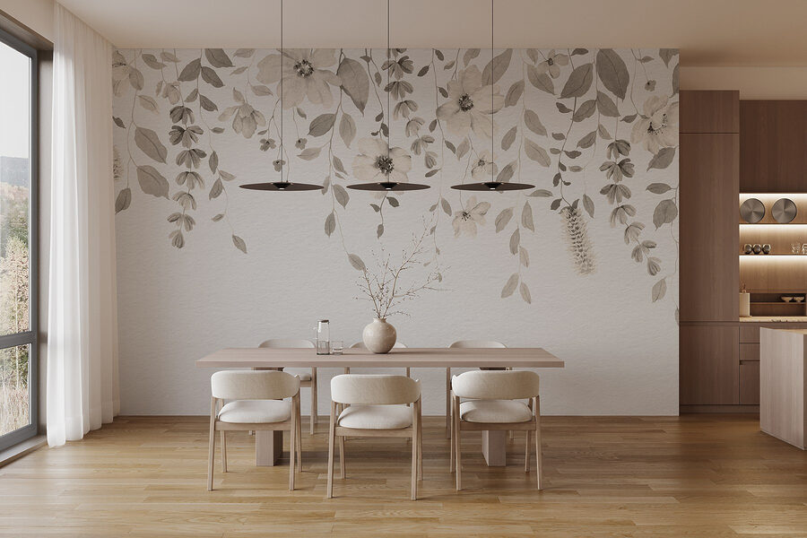 Design botanic moale pe fundal alb
