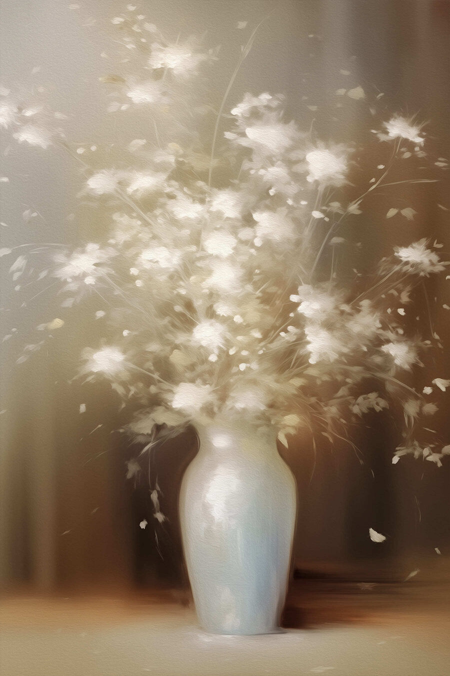 White vase with white flowers White vase with white flowers