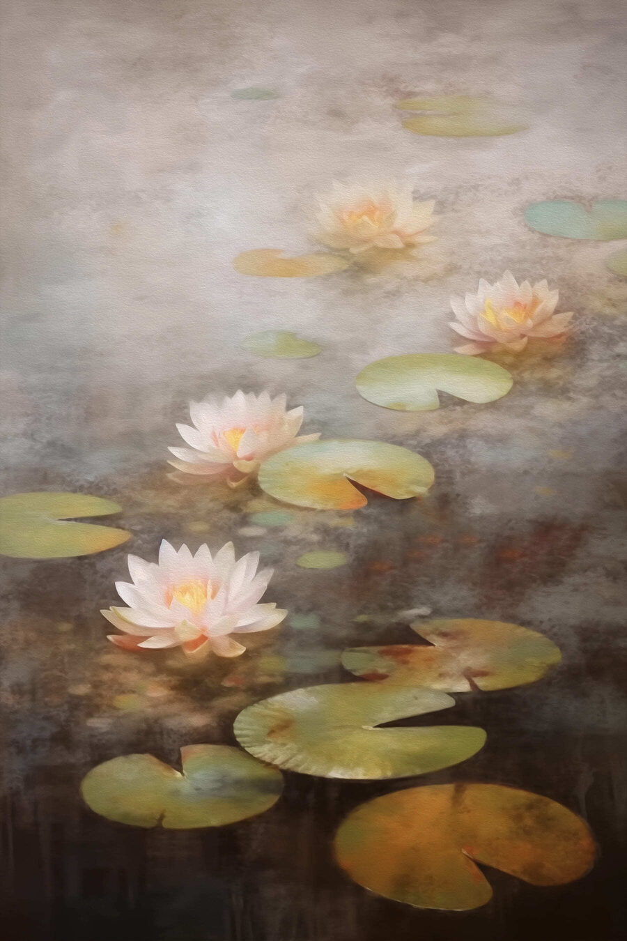 Water lily flowers and lily pads Water lily flowers and lily pads