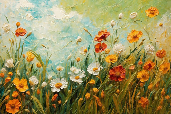 Pictura de flori într-un câmp Pictura de flori într-un câmp