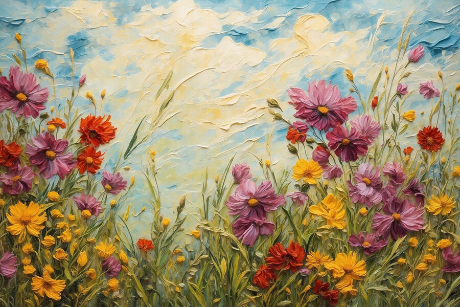 Pictura de flori și iarbă