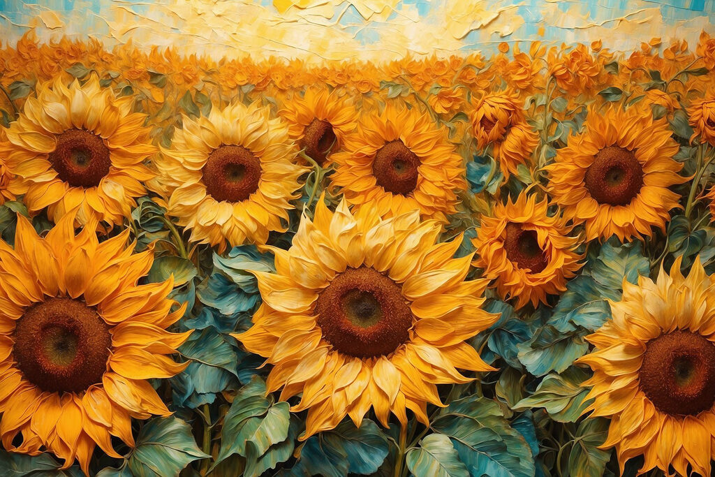 Painting of sunflowers in a field Painting of sunflowers in a field