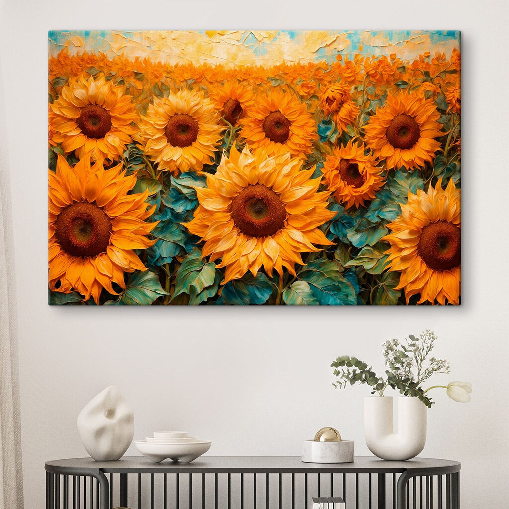 Painting of sunflowers in a field Painting of sunflowers in a field