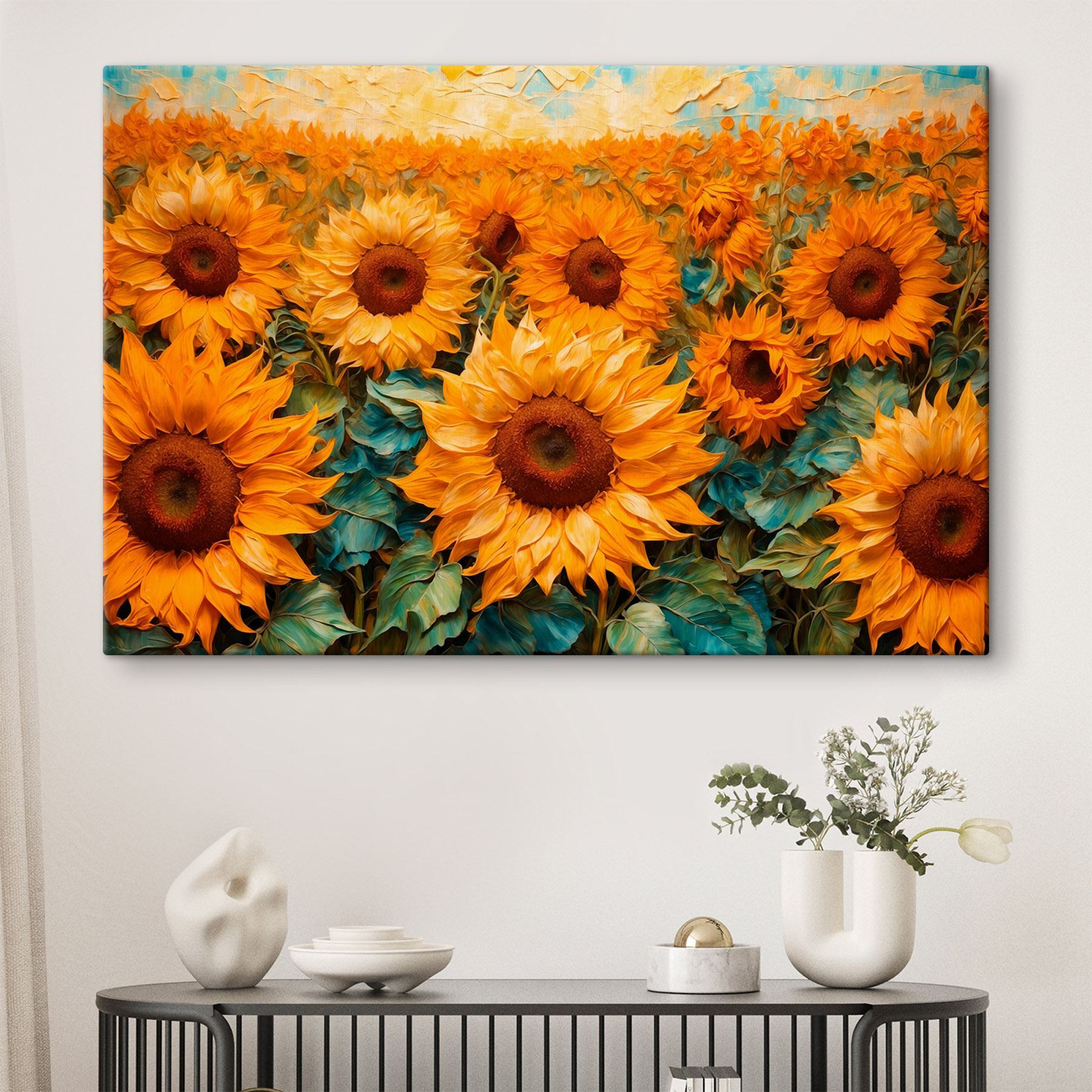 Painting of sunflowers in a field Painting of sunflowers in a field