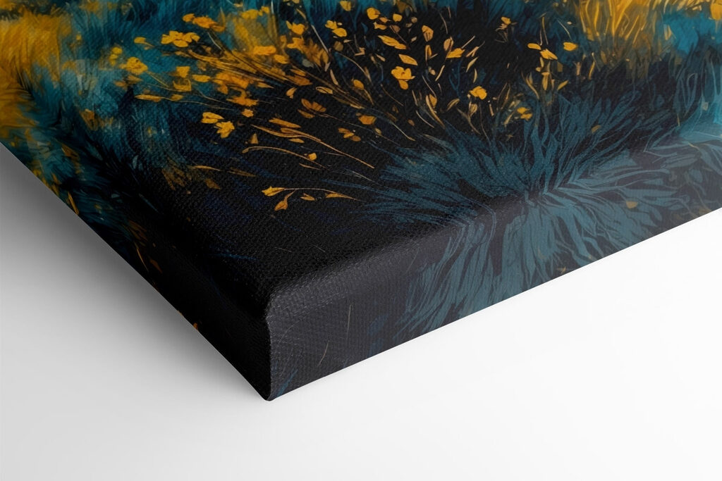 Yellow field with mountains in the background