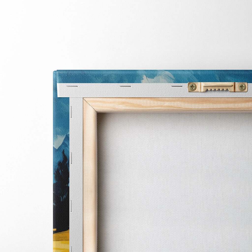 Yellow field with mountains in the background