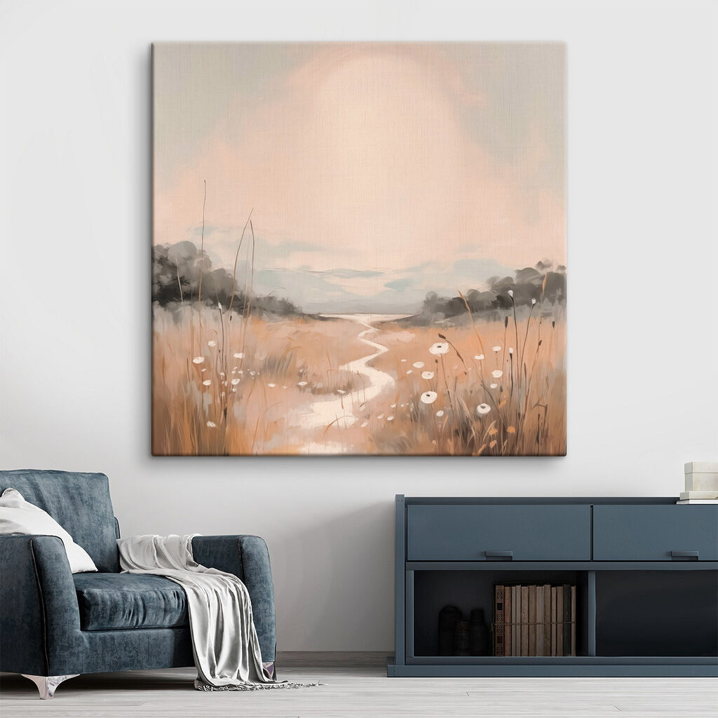 Painting of a river running through a field Painting of a river running through a field