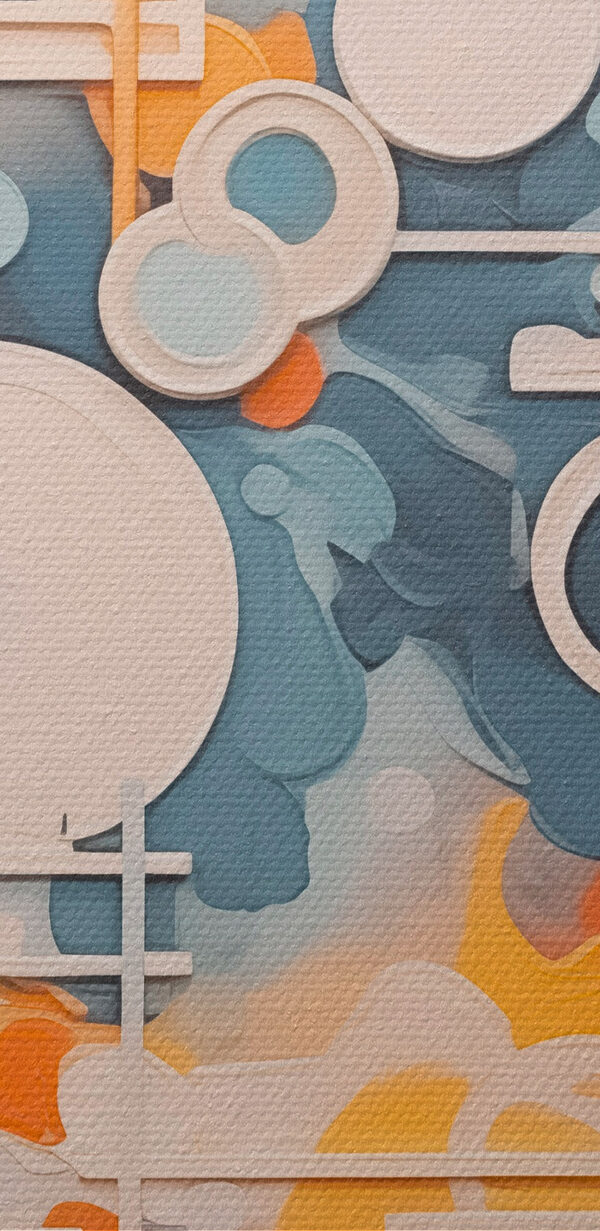 Piesă de artă colorată cu linii și cercuri albe Piesă de artă colorată cu linii și cercuri albe