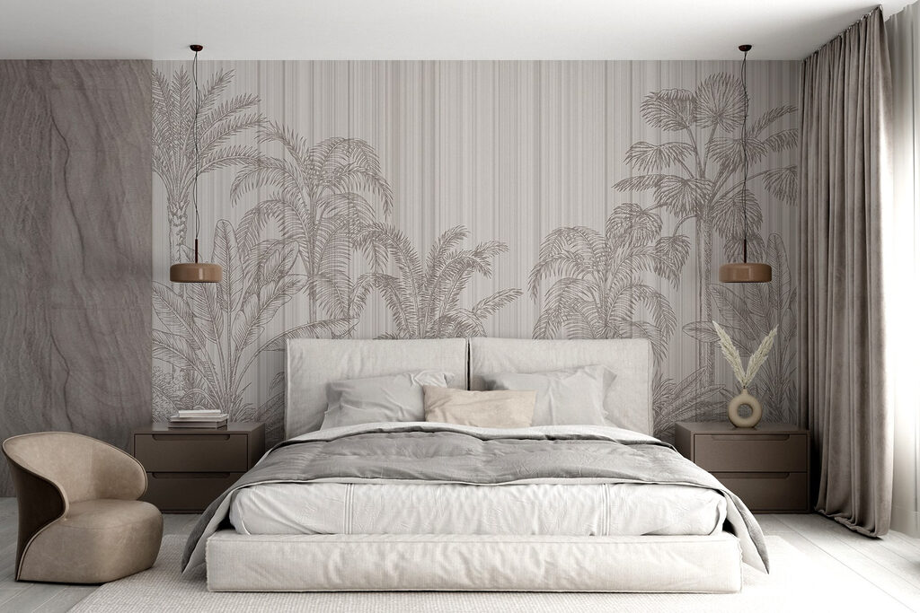 Tropical foliage in muted tones