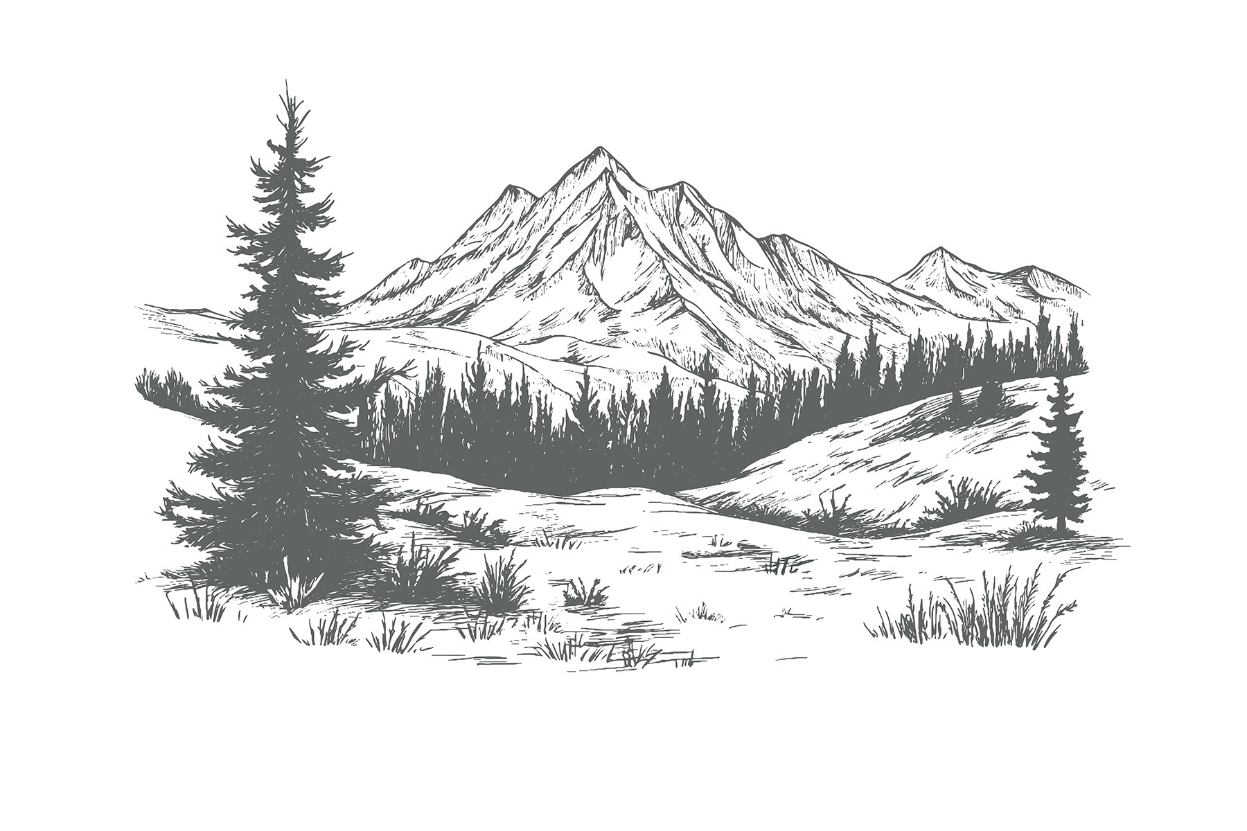 Drawing of a mountain range Drawing of a mountain range