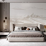 Fototapet Peisaj cu o casă și câmpuri