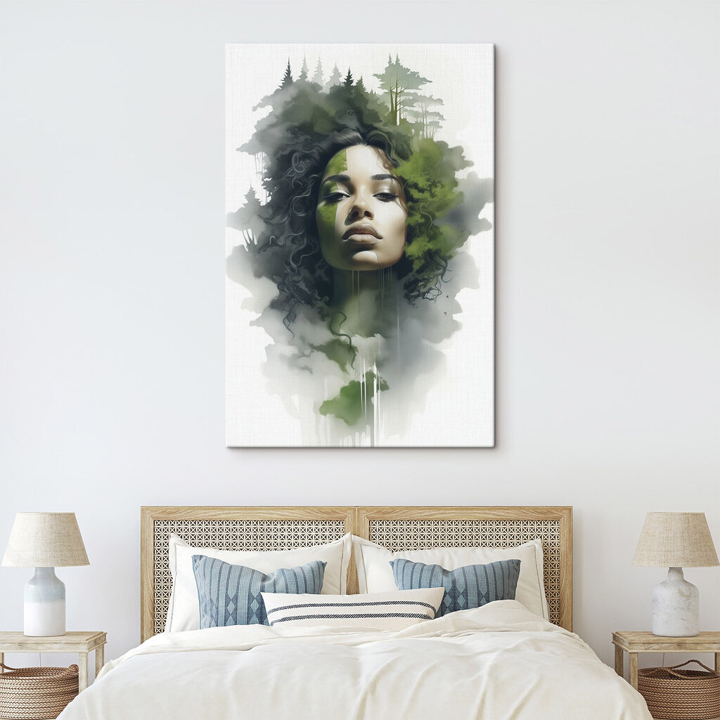 Woman with green leaves on her face Woman with green leaves on her face