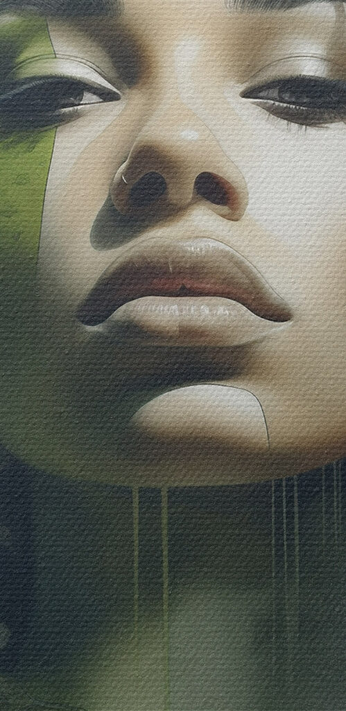 Woman with green leaves on her face Woman with green leaves on her face