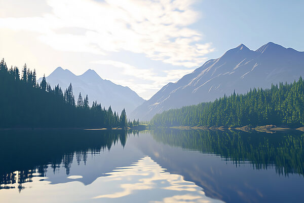 Lake with trees and mountains in the background Lake with trees and mountains in the background